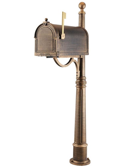 Berkshire Curbside Mailbox with Ashland Post in Hand Rubbed Bronze.